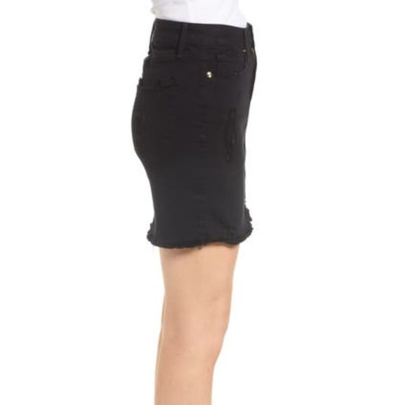 Good American Distressed Denim Mini Skirt - BLACK - Picture 3 of 4